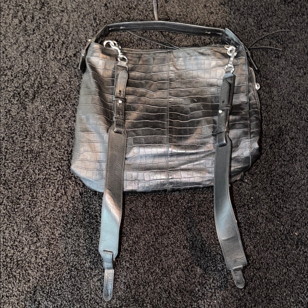 All Saints Black Crocodile-Embossed Backpack